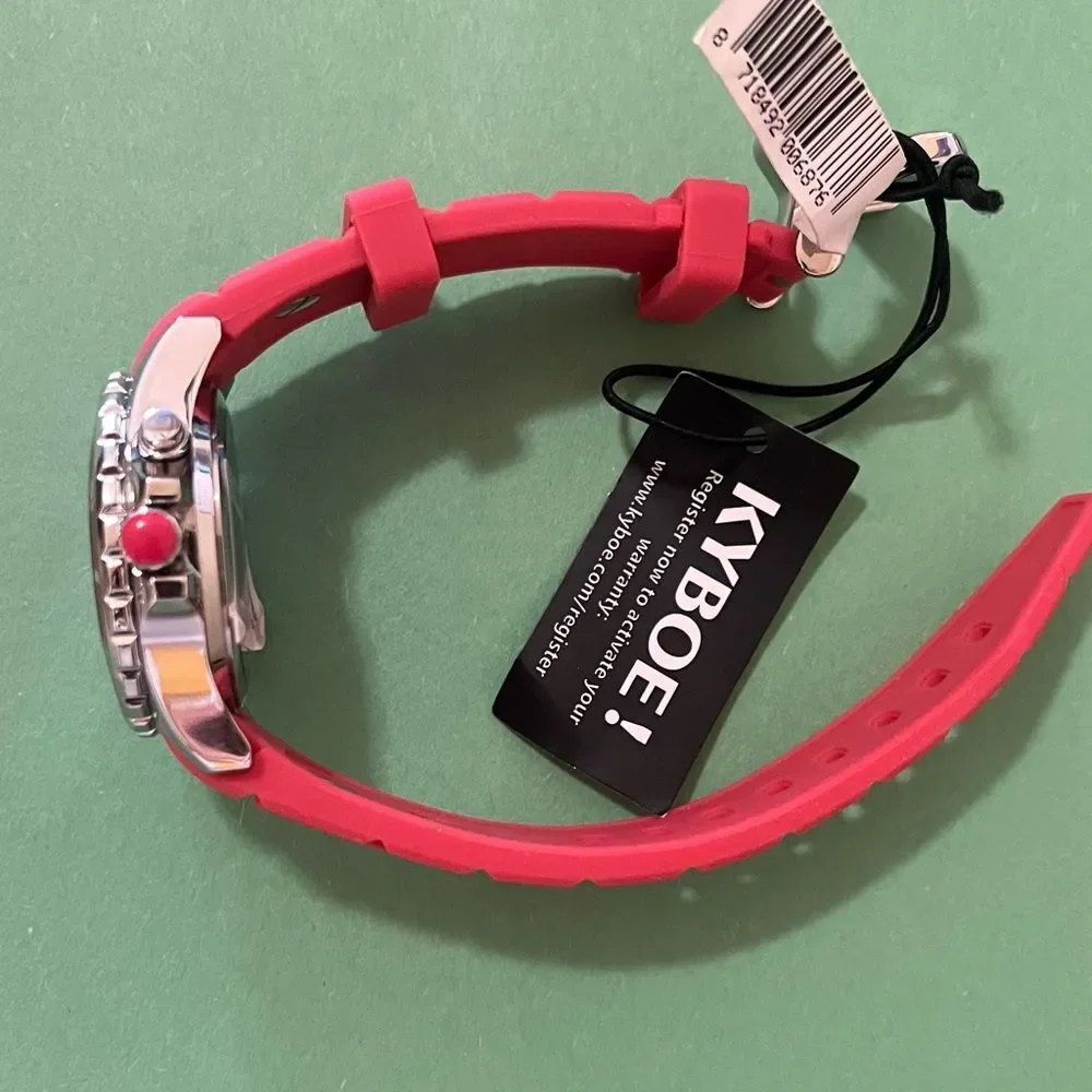KYBOE silver watch silicone band 40 mm pale red color Unisex